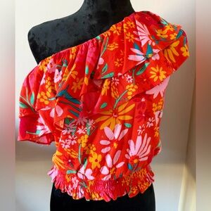Sugarlips Red Floral Ruffle Blouse